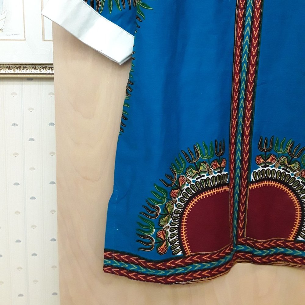 Blue Yellow Dashiki Top M L - Picture 2 of 5